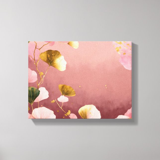 Elegant Ginkgo leaves pink & gold Canvas Print (Front)