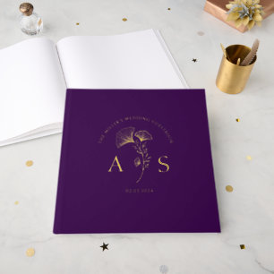 Elegant Ginkgo Leaves Royal Plum Wedding Foil Guest Book
