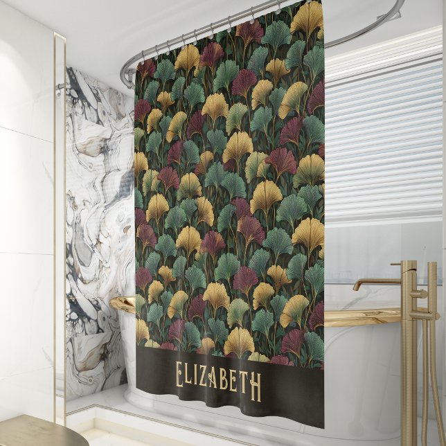 Elegant Ginkgo Pattern Monogram Name Jewel Tones (Creator Uploaded)