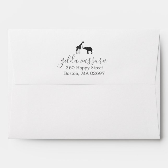 Elegant Giraffe Elephant Baby Shower Envelope (Back (Top Flap))