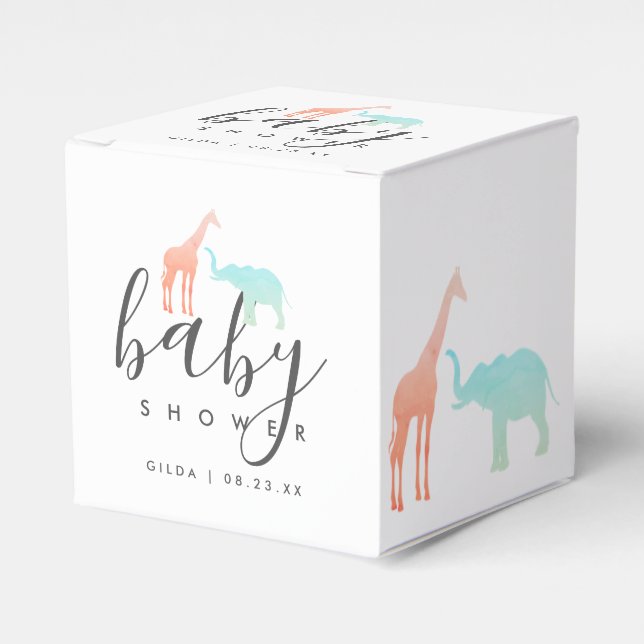 Elegant Giraffe Elephant Baby Shower Favor Box (Front Side)