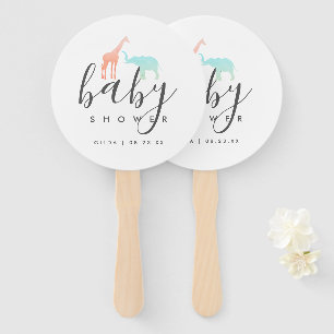 Elegant Giraffe Elephant Baby Shower Hand Fan