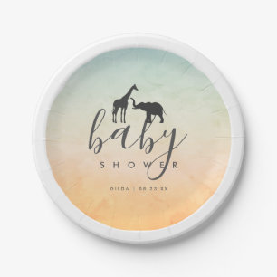 Elegant Giraffe Elephant Baby Shower Paper Plate