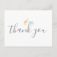 Elegant Giraffe Elephant Baby Shower Thank You