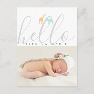 Elegant Giraffe Elephant Birth Announcement Postcard