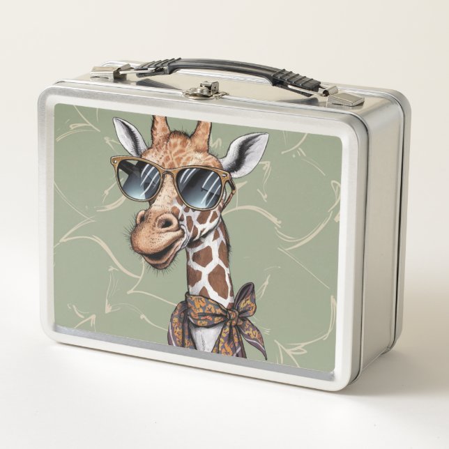 Elegant Giraffe Silhouette Unique Print Design Metal Lunch Box (Front)