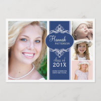 Elegant Girl 4 Photo Blue & White Graduation