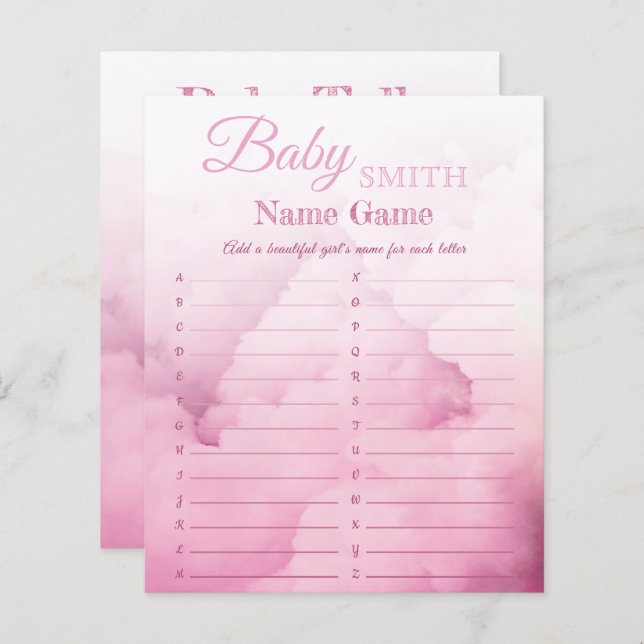 Elegant Girl Baby Shower Name and unscramble game (Front/Back)