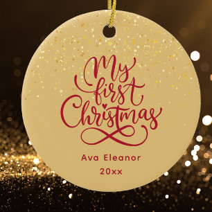 Elegant Girl Baby's First Christmas Custom Name Ceramic Ornament