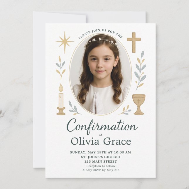 Elegant Girl Confirmation Invitation (Front)