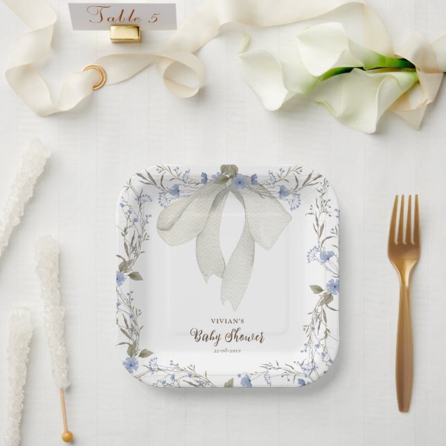 Elegant Girl Coquette Bow Baby Shower Paper Plate (Wedding)