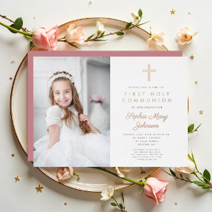 Elegant Girl Photo First Communion Rose Gold