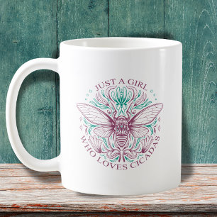 Elegant Girl Who Loves Cicadas Line Art Quotation  Coffee Mug