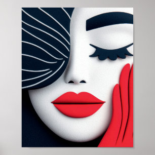 Elegant Girl with Crimson Lips Portrait Poster