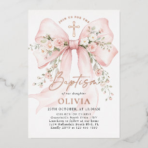 Elegant Girl's Christian Baptism Pink Floral Bow