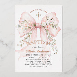 Elegant Girl's Christian Baptism Pink Floral Bow