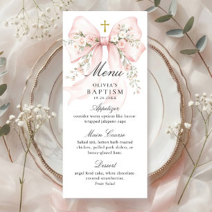 Elegant Girl's Christian Baptism Pink Floral Bow Menu