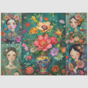 Elegant Girls Colorful Floral Decoupage Collage Tissue Paper