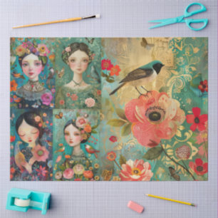 Elegant Girls Colourful Floral Decoupage Collage Tissue Paper