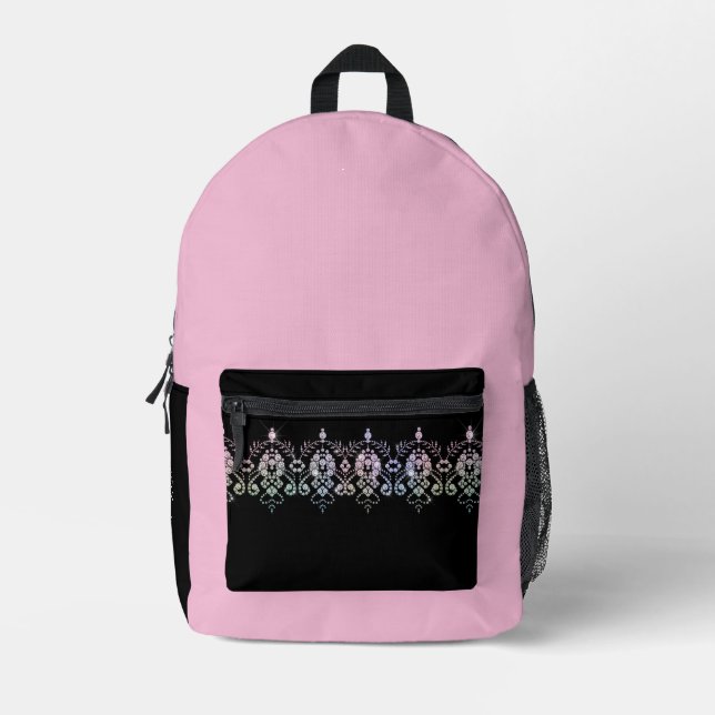 Elegant Girls Pink Diamond Sparkle School Printed Backpack (Front)