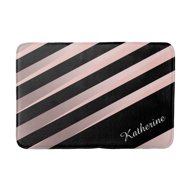 Elegant girly abstract rose gold, black & pink bath mat (Front)