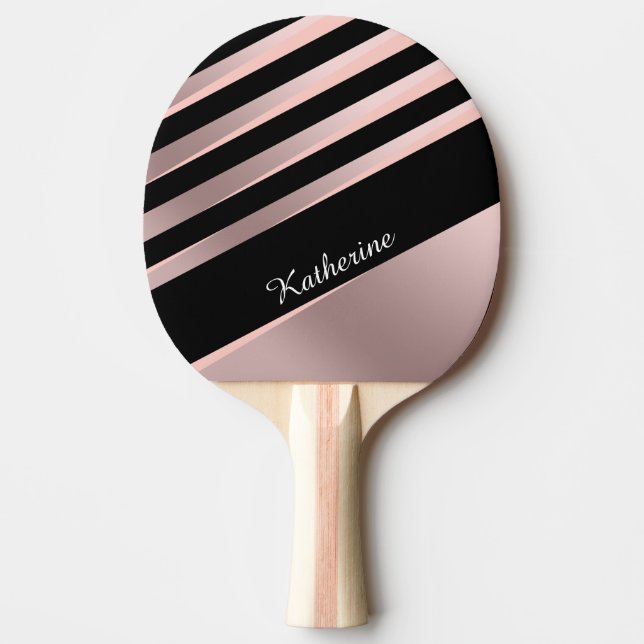Elegant girly abstract rose gold, black & pink ping pong paddle (Front)
