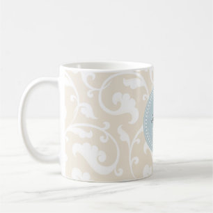 Elegant girly beige floral pattern monogram coffee mug