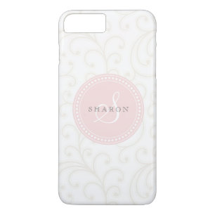 Elegant girly beige white floral pattern monogram Case-Mate iPhone case