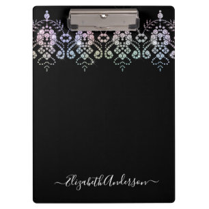 Elegant Girly Black White Monogram Name Clipboard