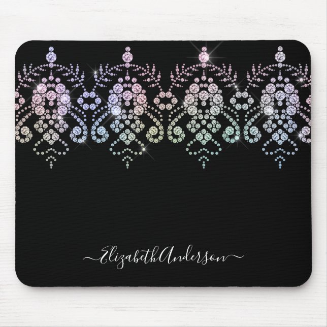 Elegant Girly Black White Monogram Name  Mouse Pad (Front)
