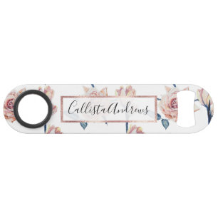 Elegant Girly Blush Pink Blue Painted Roses Bar Key