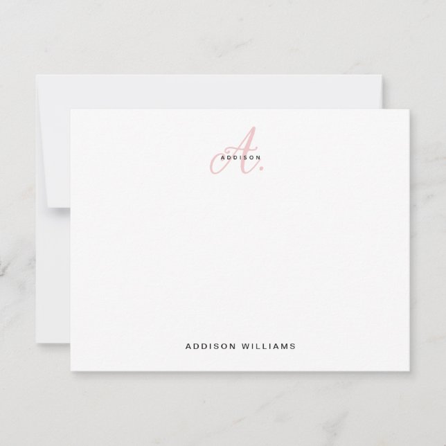 Elegant Girly Blush Pink Script Monogram Card (Front)