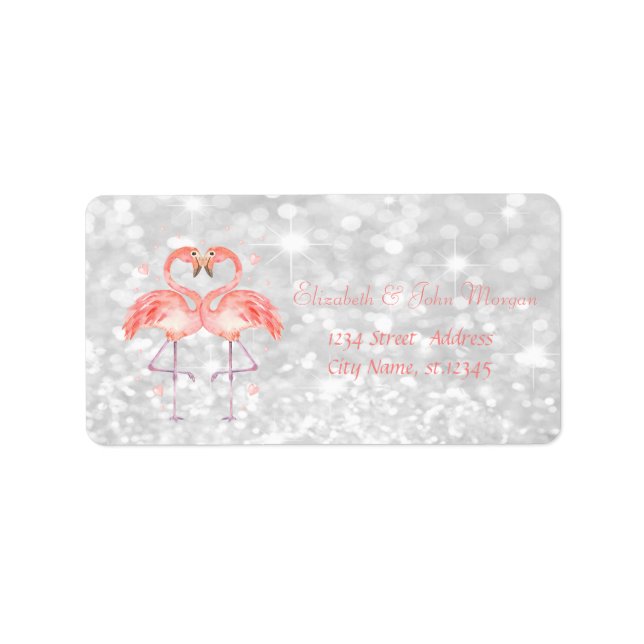 Elegant Girly,Bokeh,Pink Flamingos,Hearts Label (Front)