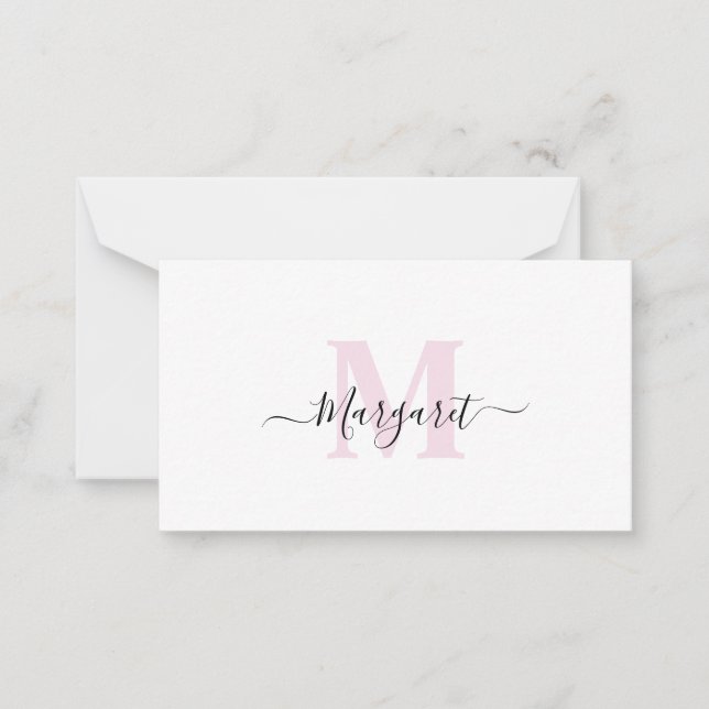Elegant Girly Chic Blush Pink Monogram  Card (Front)