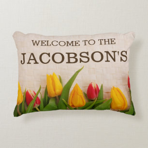 Elegant Girly Chic Floral Family Name Personalized Decorative Pillow