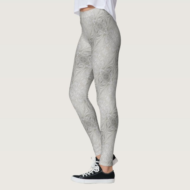 elegant girly chic grey cream beige white  floral leggings (Left)
