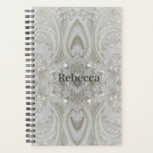 elegant girly chic grey cream beige white floral planner