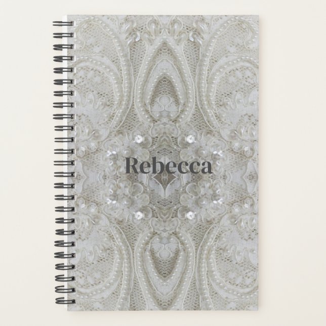 elegant girly chic grey cream beige white  floral planner (Front)