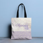 Elegant Girly Chic Marble Sparkle Personalized Tote Bag<br><div class="desc">This chic design features an elegant sparkling marble with lavender and white stripe at the base. Personalized with your name by editing the text in the text box provided
#fashion #fashionable #fashion #fashionable #stylish #totes #totebags #bags #gifts #gift #giftsforher #personalized #personalizedgifts #accessories</div>