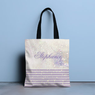 Elegant Girly Chic Marble Sparkle Personalized Tote Bag
