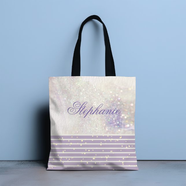 Elegant Girly Chic Marble Sparkle Personalized Tote Bag (Creator Uploaded)