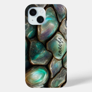 Elegant Girly Colourful Abalone Stones Personalize iPhone 15 Case