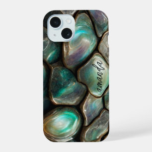 Elegant Girly Colourful Abalone Stones Personalize iPhone 15 Case