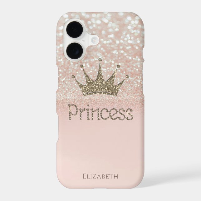 Elegant Girly Crown Princess, Glitter Bokeh (Back)