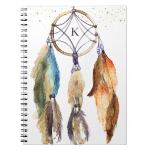 Elegant Girly Dreamcatcher Feather Personalized Notebook