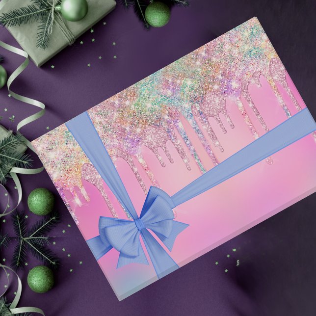 Elegant girly dripping faux pink glitter  wrapping paper sheet (Creator Uploaded)