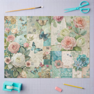Elegant Girly Ephemera Cottagecore Floral Collage Tissue Paper
