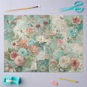 Elegant Girly Ephemera Cottagecore Floral Collage Tissue Paper