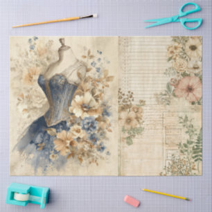 Elegant Girly Ephemera Cottagecore Floral Collage Tissue Paper