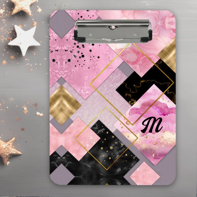 Elegant girly faux Glitter pink black geometric Clipboard (Creator Uploaded)